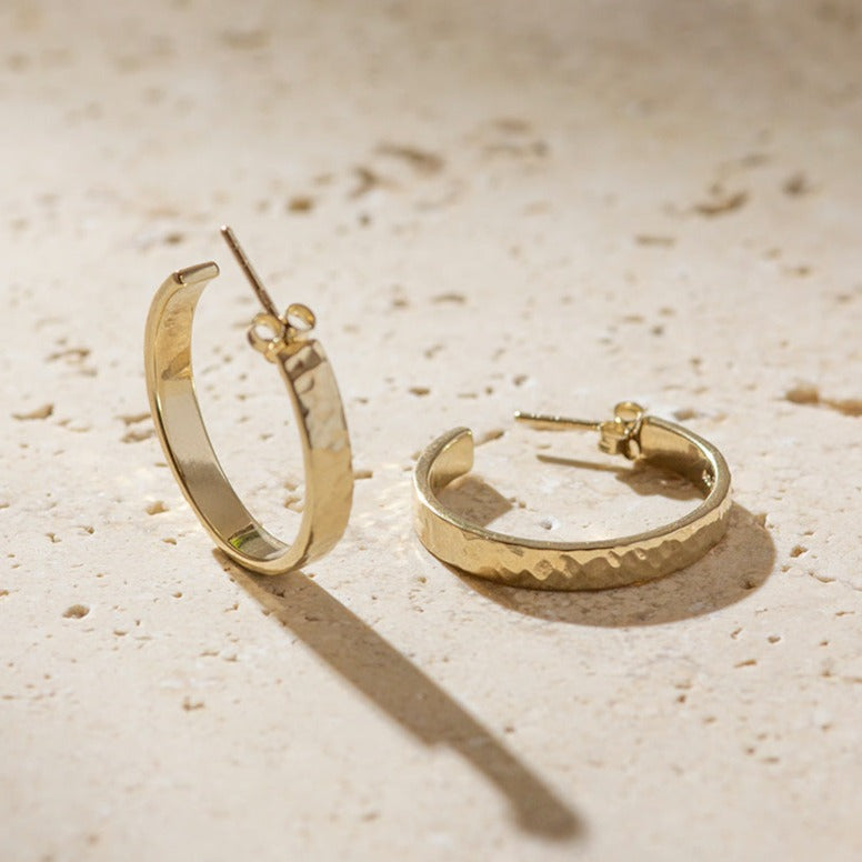 Large hammered gold on sale hoop earrings