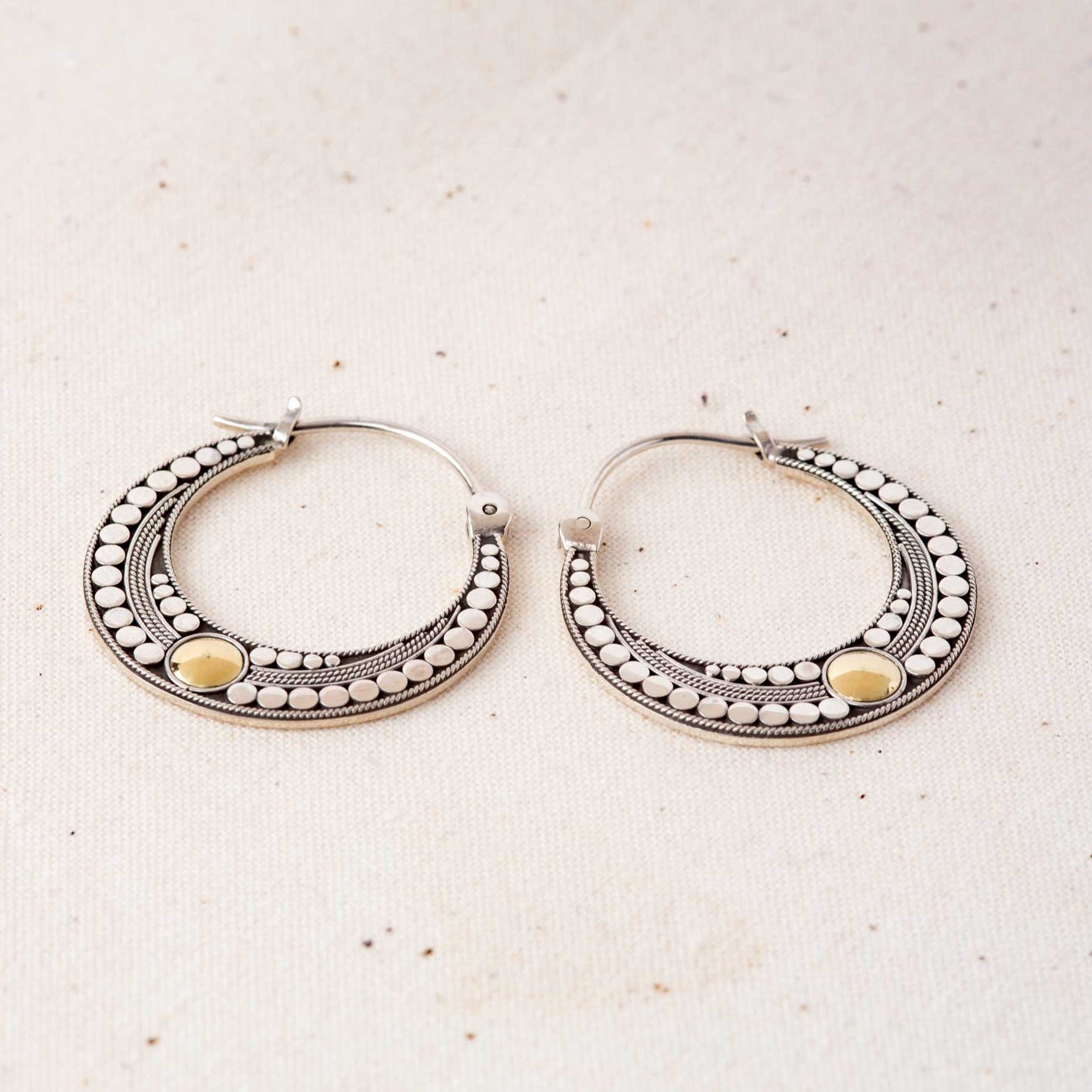 Scallop Shell Creole Hoops ~ Sterling Silver & 18ct Yellow Gold main image 0
