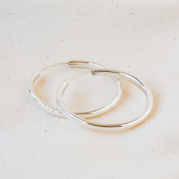 Tanna - Large Silver Tubular Hoop Sleeper Earrings