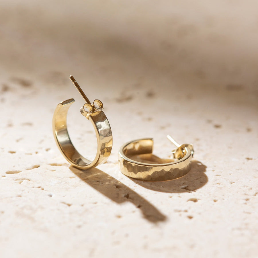 Hand-hammered 14ct Gold Hoop Earrings |Aquila Jewellery