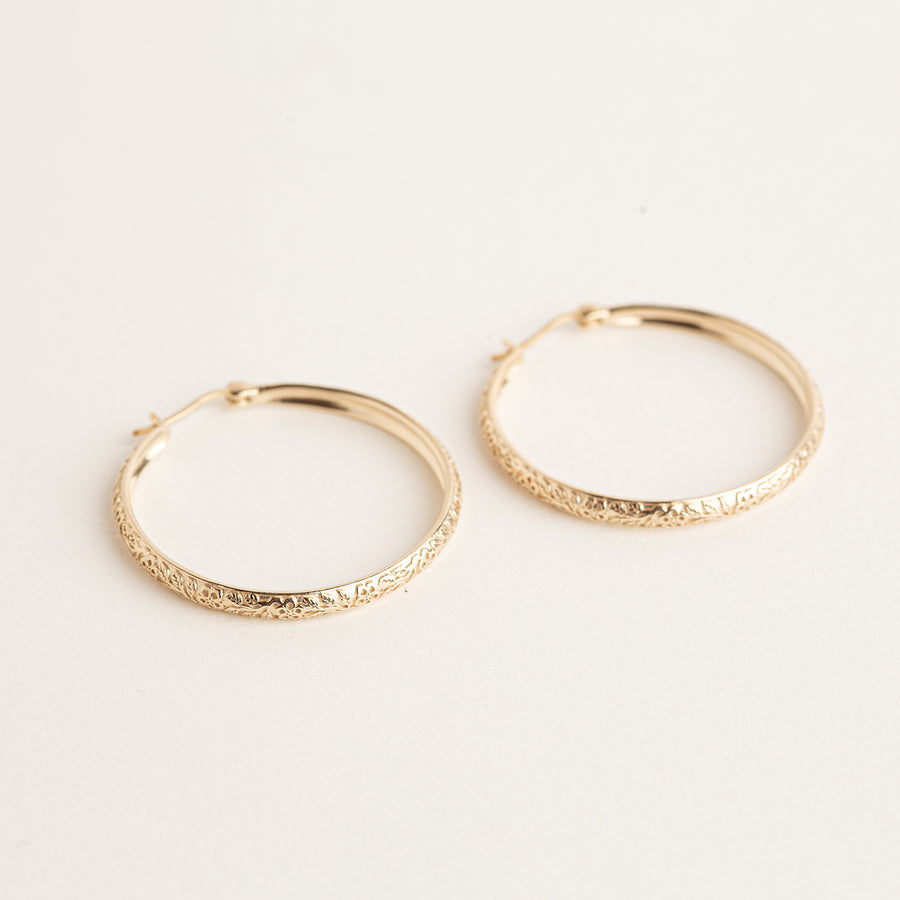 Gold Boho Floral Hoop Earrings