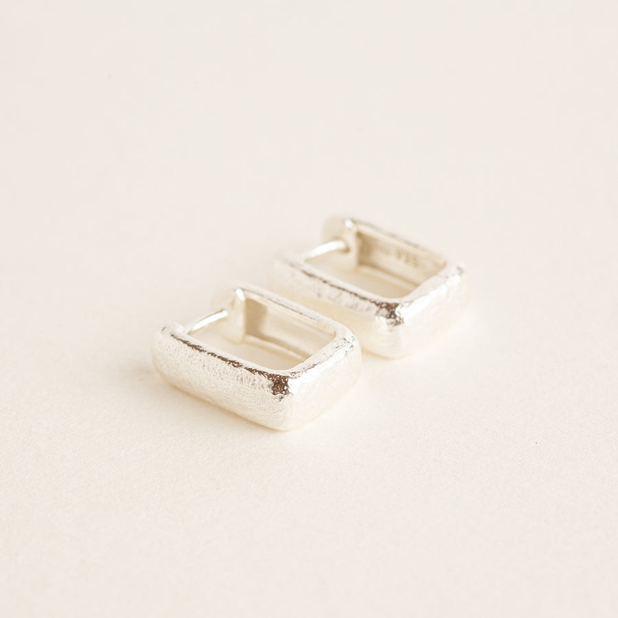 Silver Textured Square Hoop Earrings