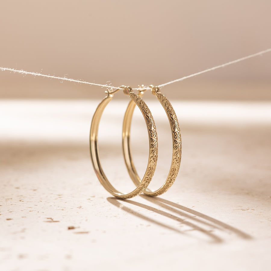 Gold Boho Floral Hoop Earrings
