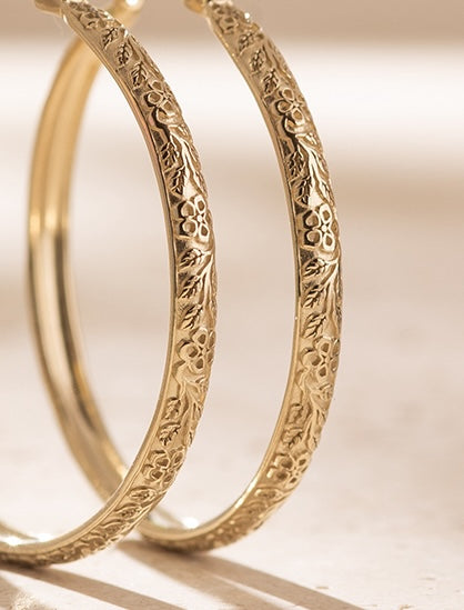 Gold Boho Floral Hoop Earrings