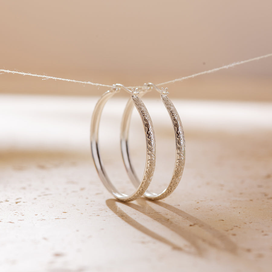 Silver Boho Floral Hoop Earrings