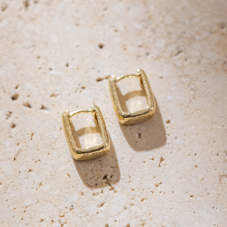 Gold Textured Square Hoop Earrings