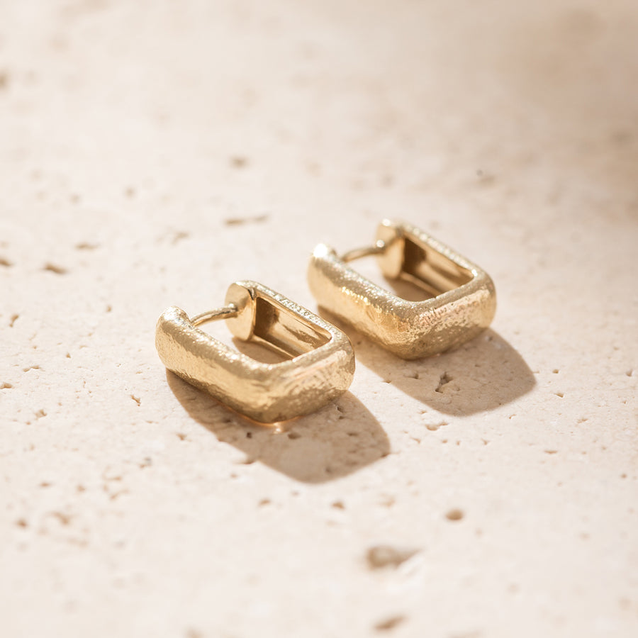 Gold Textured Square Hoop Earrings
