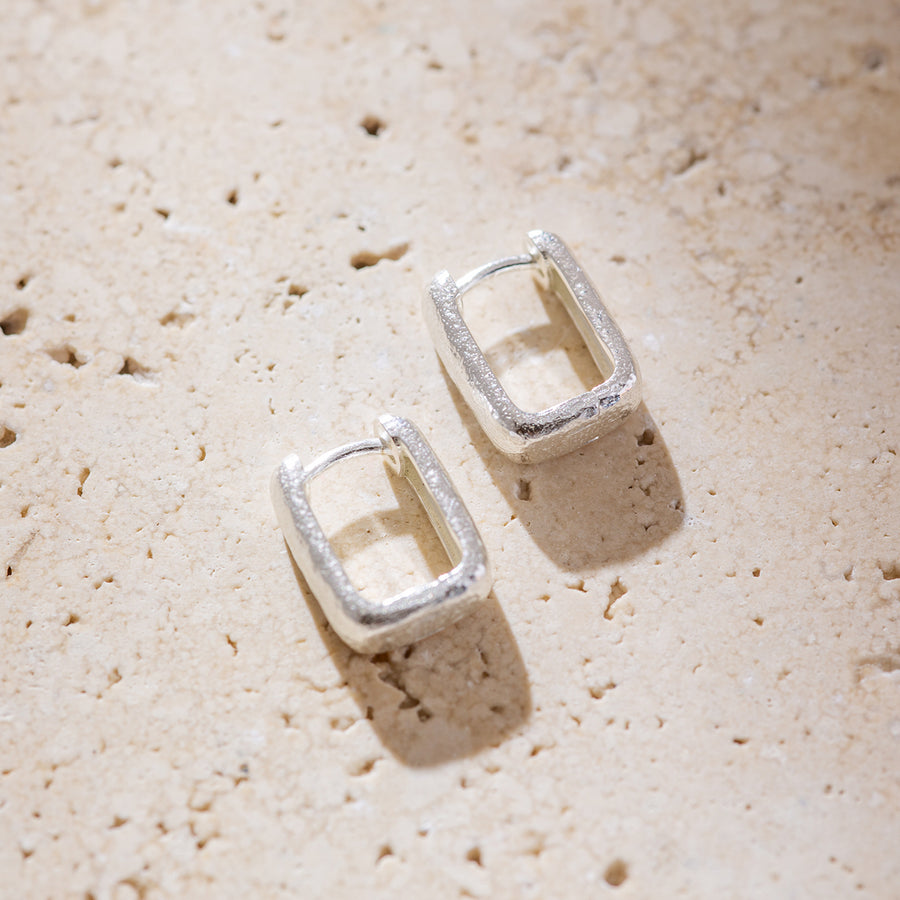 Silver Textured Square Hoop Earrings