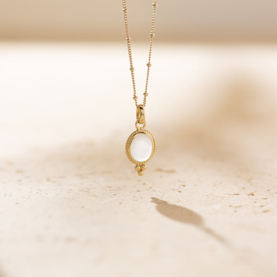 Udaipur - Gold Vermeil Oval White Chalcedony Pendant