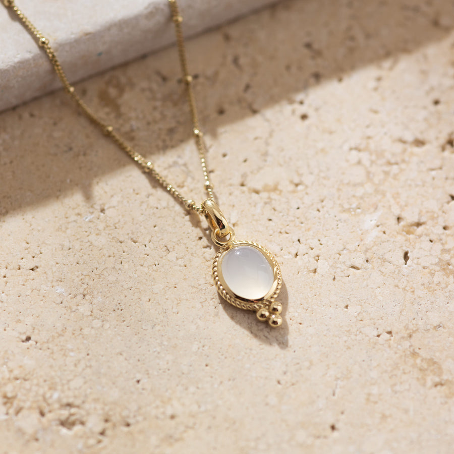 Udaipur - Gold Vermeil Oval White Chalcedony Pendant