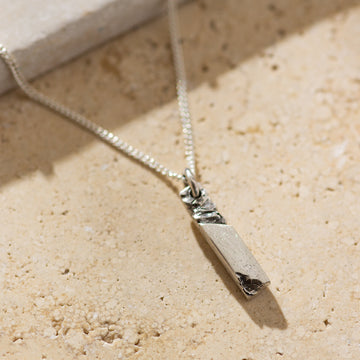 Mens Textured Silver Bar Necklace