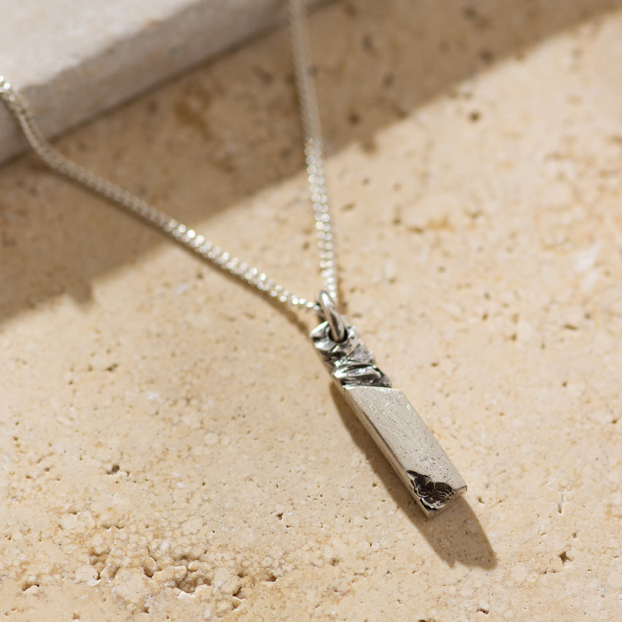 Mens Textured Silver Bar Necklace