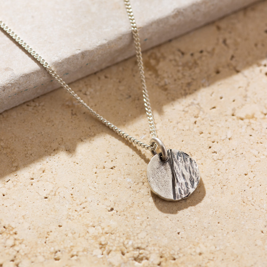 Mens Textured Round Silver Necklace