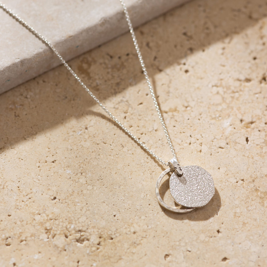 Textured Silver Double Circle Necklace