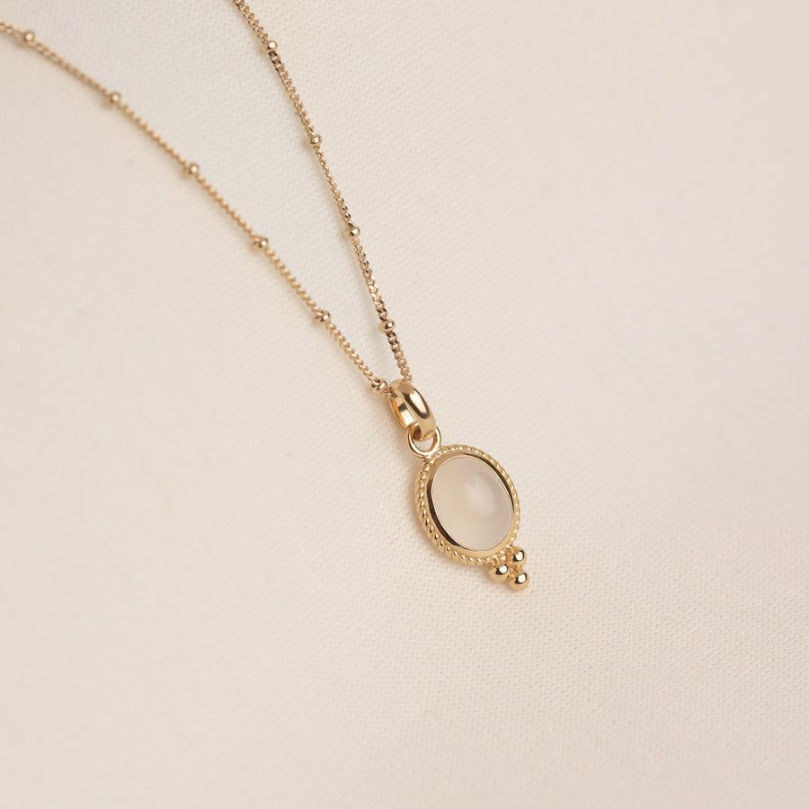 Udaipur - Gold Vermeil Oval White Chalcedony Pendant