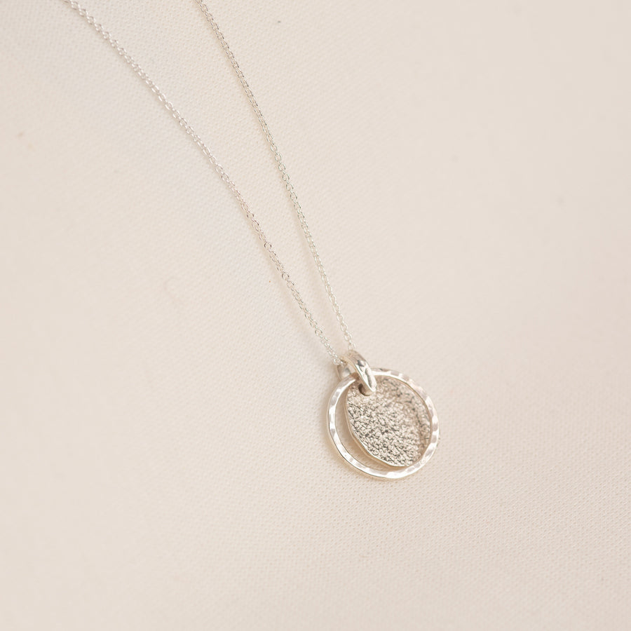 Textured Silver Double Circle Necklace