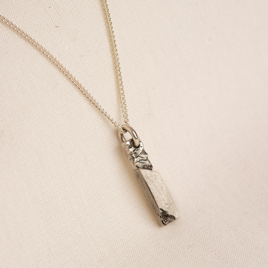 Mens Textured Silver Bar Necklace