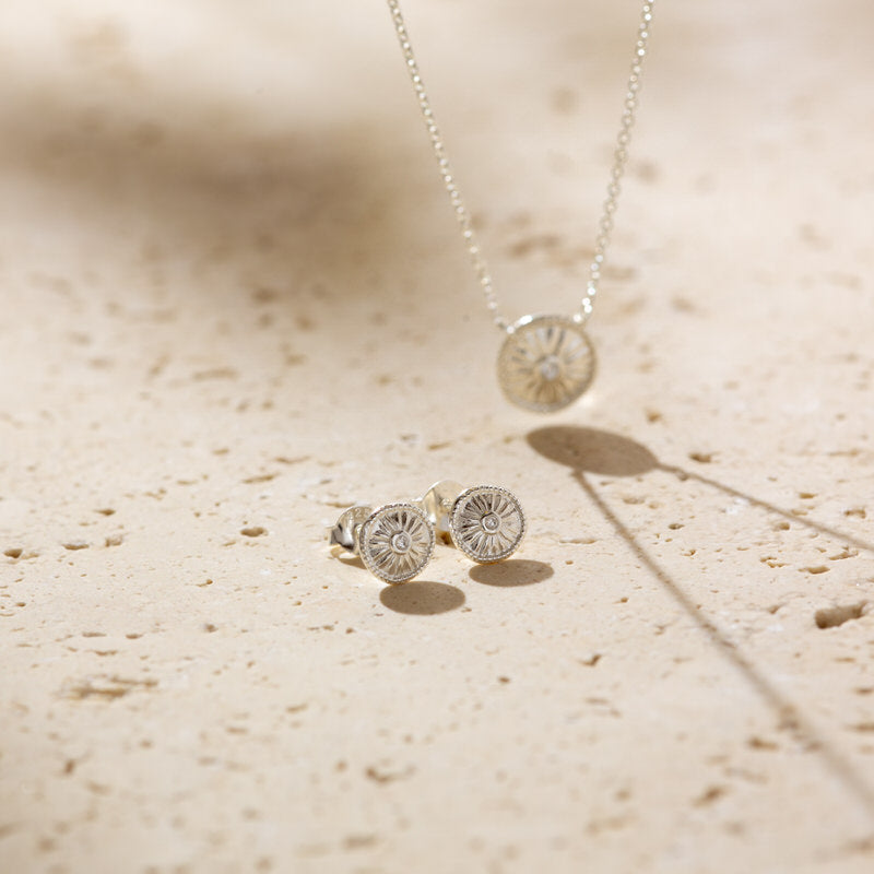 a pair of earrings sitting on top of a table