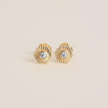 a pair of gold earrings with a diamond