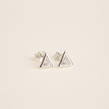 a pair of triangle shaped earrings on a white background