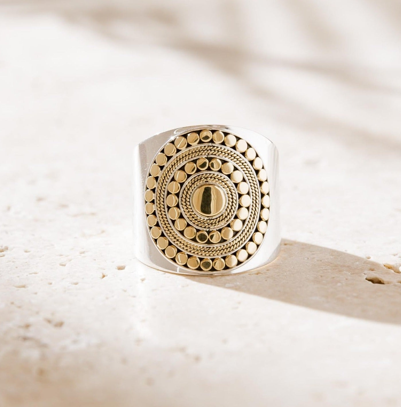 Mla Gold Rings Gold & Silver Statement Mandala Ring | Aquila Jewellery