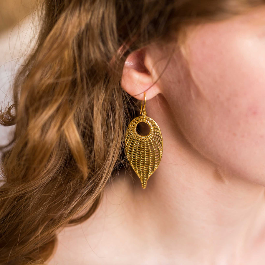 Maasai - Gold Feather-Shaped Drop Earrings